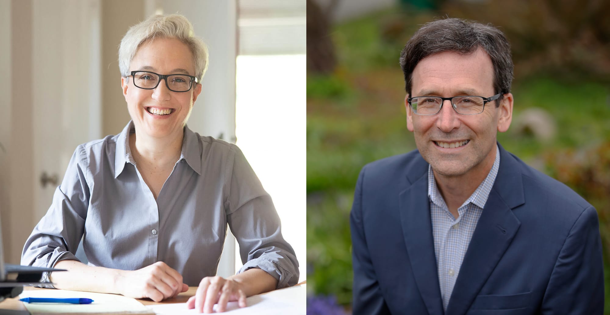 informal portraits of Oregon governor Tina Kotek and Washington governor Bob Ferguson