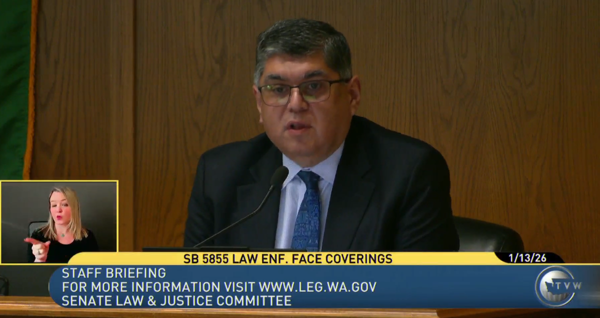 State senator Javier Valdez speaks to the Senate Law & Justice committee on bill SB 5855. 