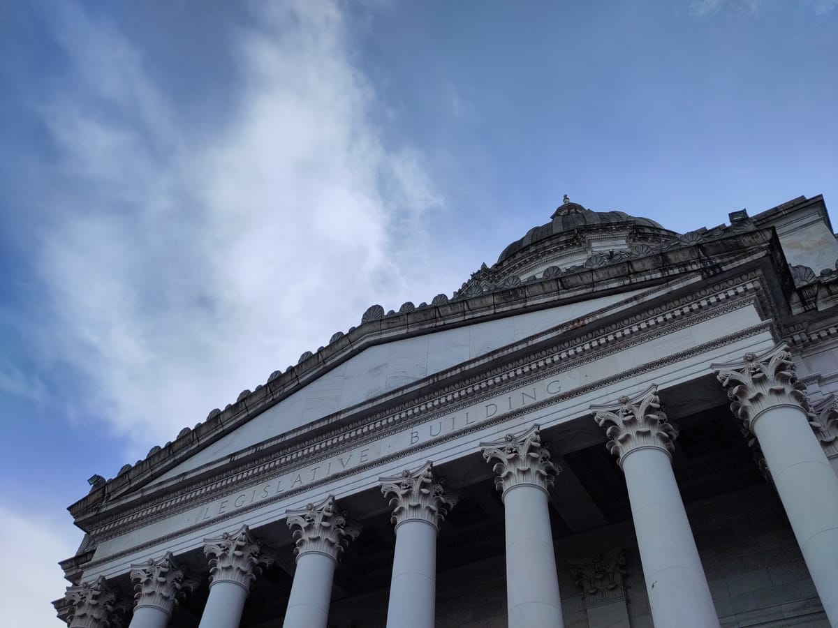 A view from below of the Washington legislative building
