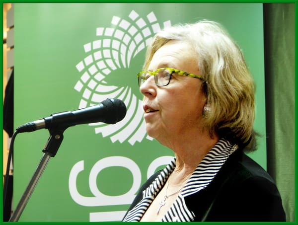 Canada Green Party leader Elizabeth May gives a speech