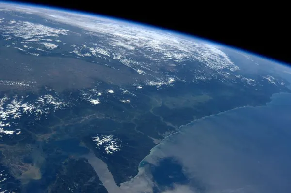 A view of the west coast of Cascadia from space, including Vancouver Island, the Straight of Juan de Fuca and the Olympic peninsula.